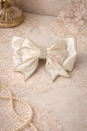 Ivory Satin Crystal Bow Clip