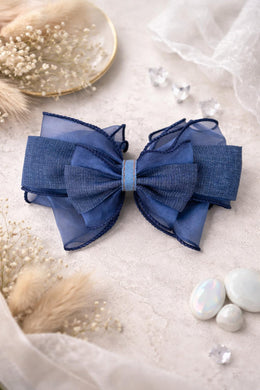 Denim & Organza Ribbon Bow Clip