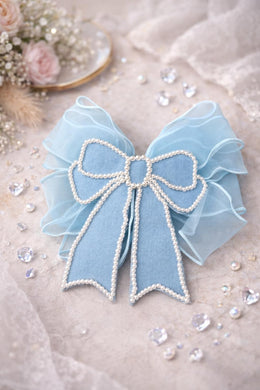 Pastel Denim Blue Pearl Bow Clip