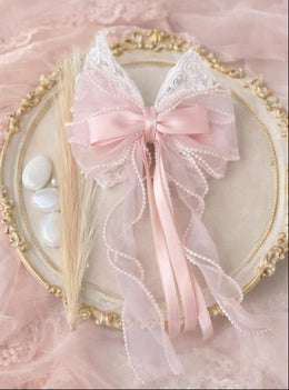 Blush Lace Ribbon Bow Clip