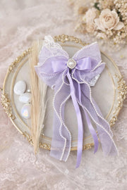 Lavender Lace Pearl Bow Clip