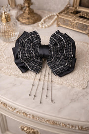 Midnight Tweed Tassel Bow Clip