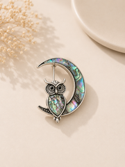 The Moonlit Abalone Owl Brooch