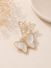 Butterfly Duo Pearl & Crystal Brooch