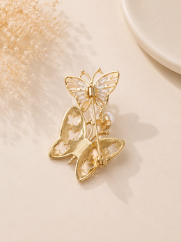 Butterfly Duo Pearl & Crystal Brooch