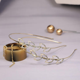 Side Leaf Pearl & Crystal Headband