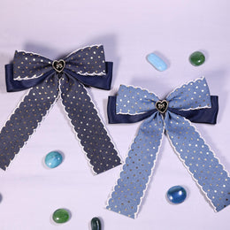 Denim Polka Dot Bow Barrette Clip