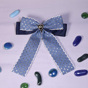 Denim Polka Dot Bow Barrette Clip