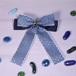 Denim Polka Dot Bow Barrette Clip