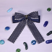 Denim Polka Dot Bow Barrette Clip