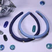 Denim Padded  Headband With Gold Bow