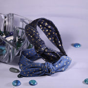Denim Movable Bow Hairband With Golden Stars