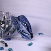 Denim Movable Bow Hairband With Golden Stars