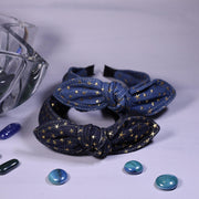 Denim Movable Bow Hairband With Golden Stars