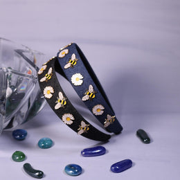 Denim Bee-Floral Headband