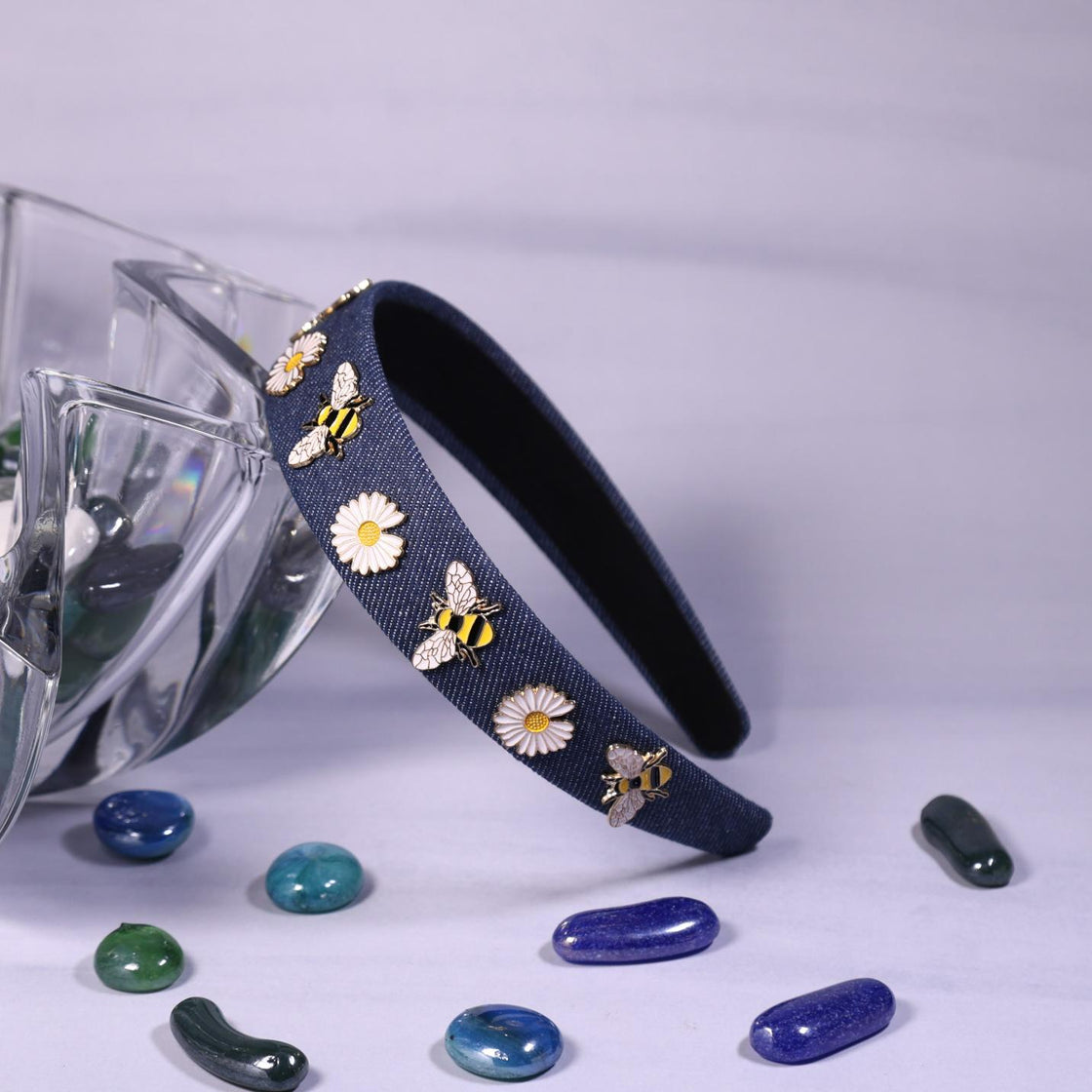 Denim Bee-Floral Headband