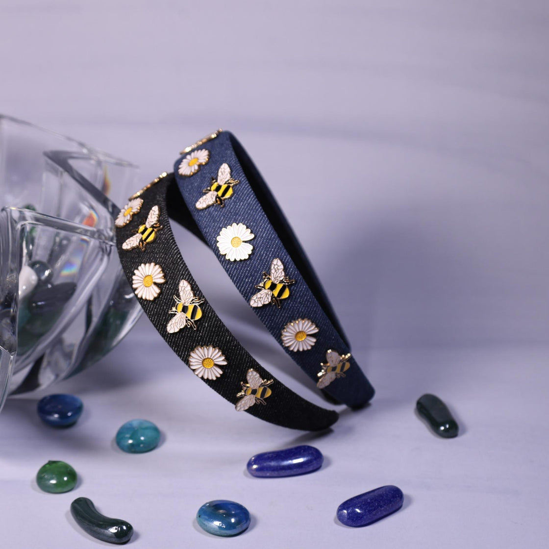Denim Bee-Floral Headband