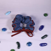 Denim Ruffle Hair Tie With Bow