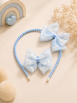 Elegant Pearl Bow Kids Headband Set