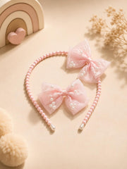 Elegant Pearl Bow Kids Headband Set