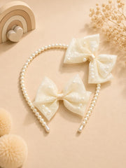 Elegant Pearl Bow Kids Headband Set