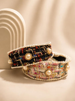 Pearl-Trim Tweed Luxe Hairband